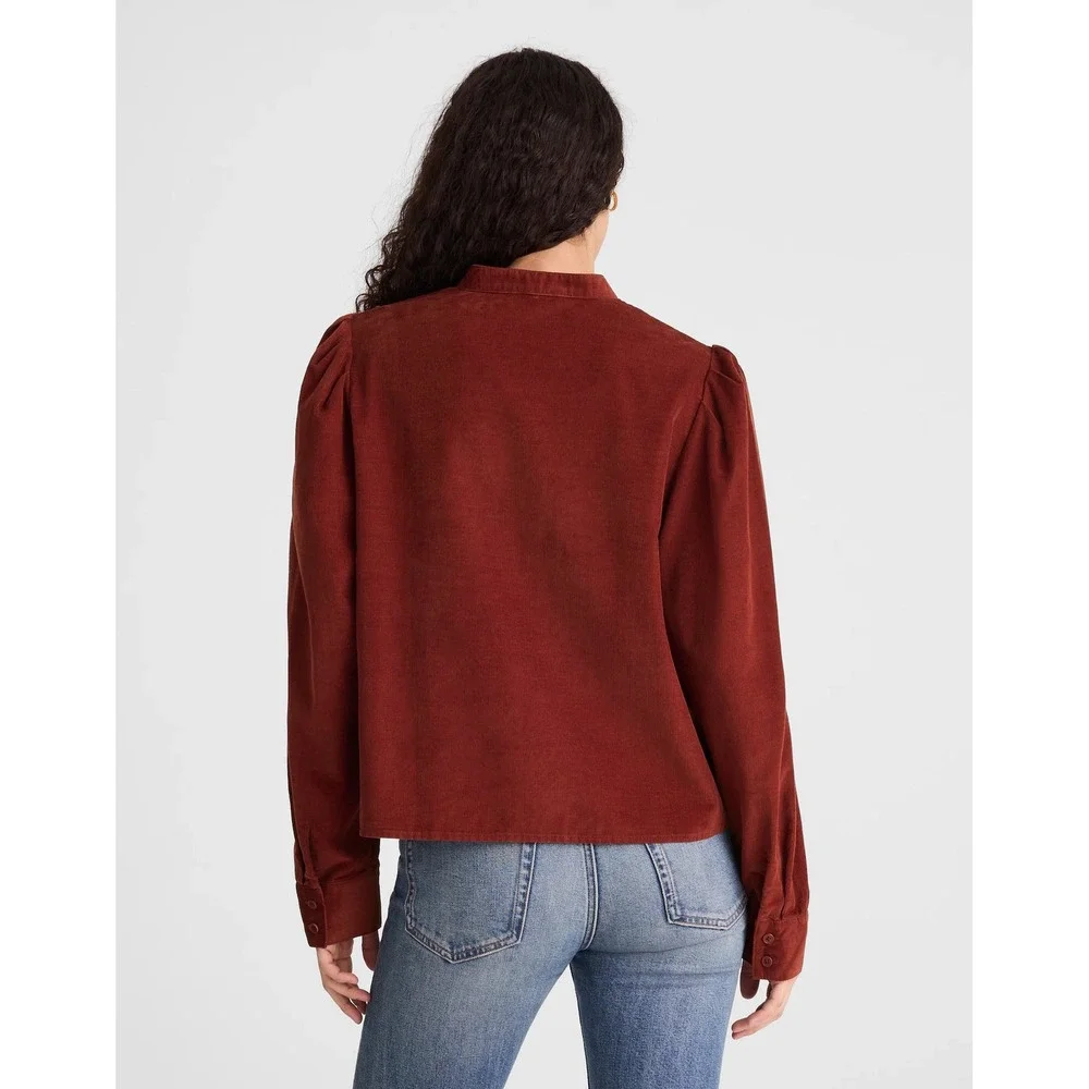 Madewell Puff Sleeve Button Up Shirt Womens Medium Corduroy Redwood‎ Burgundy
